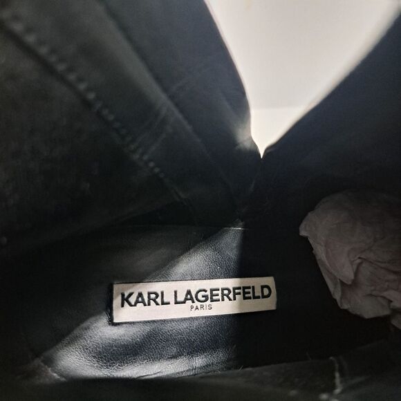 Karl Lagerfeld Paris Elegant Goth Leather Block Heel Ankle Boots Size 7.5 Black - Picture 10 of 15